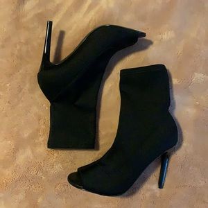 Open toe neoprene high shaft bootie stiletto
